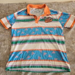 Rocko's Modern Life Men Striped Polo Golf Shirt Nickelodeon Embroidered Patch XL